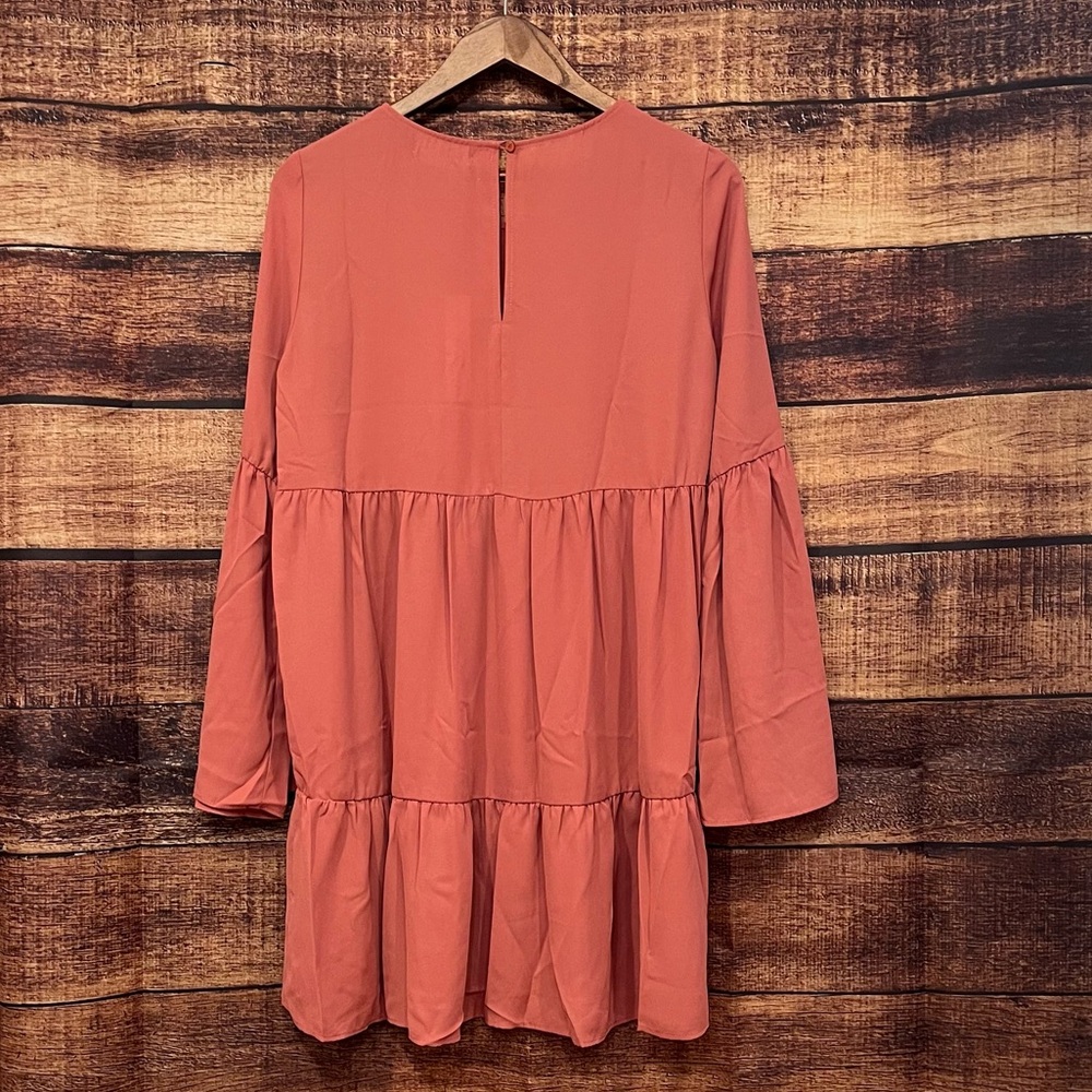 Mauve Tiered Midi Shift Dress Three Eighty Two Size Large - Picture 5 of 8